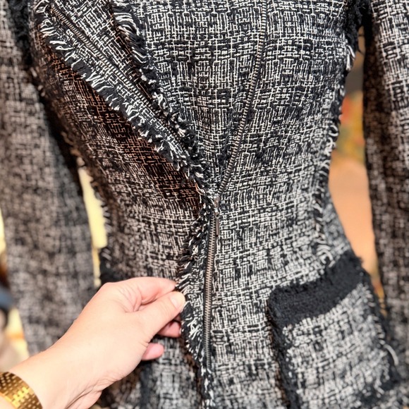 Rebecca Taylor Tweed Blazer Jacket Black White Textured Frayed Trim Size 0 - Picture 2 of 9